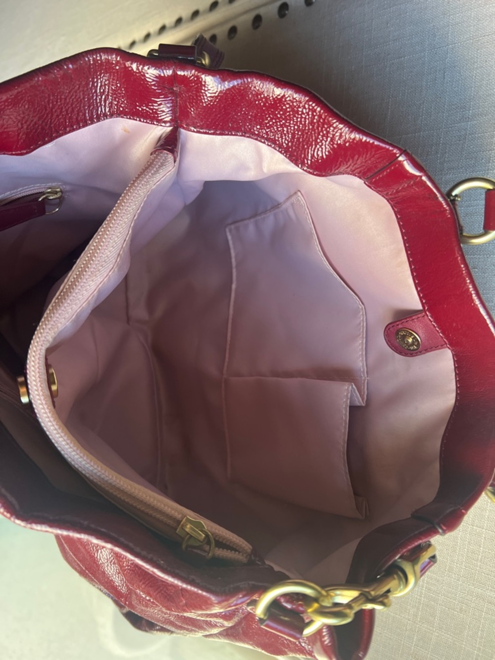Coach Burgundy Leather Shoulder Tote with Gold Hardware - Picture 4 of 5